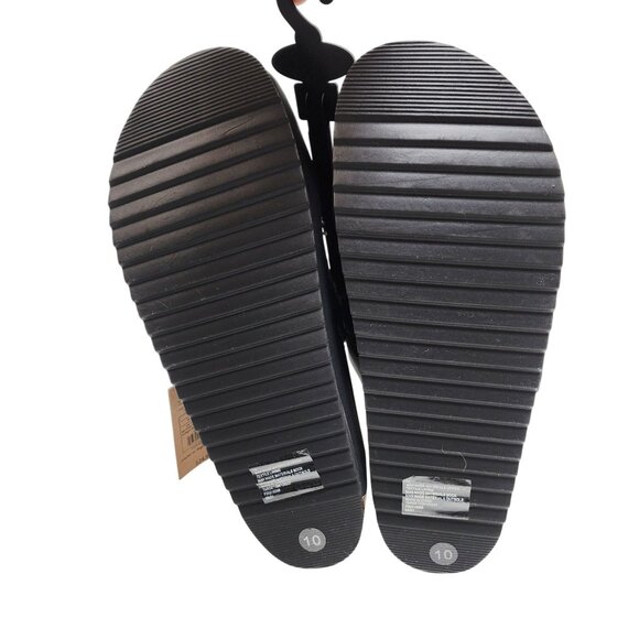 Malibu Womens Black Suede-Like Slip-On Buckle Sandals Size 10 Cork Footbed - Picture 2 of 5